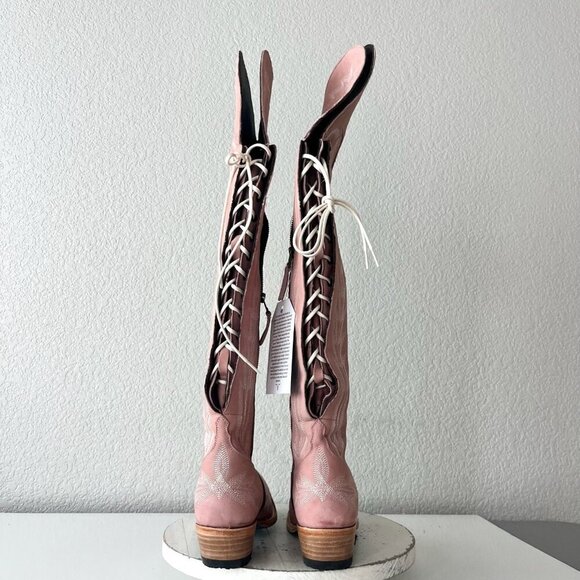 Lane LEXINGTON Over the Knee Womens Cowboy Boots 7 Pink Western Cowgirl Lace up - Picture 4 of 16